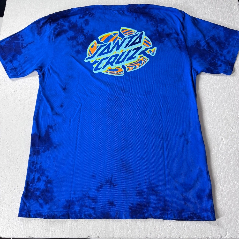 Large Men's Santa Cruz Blue Cloud Wash T-Shirt "Split Strip Hand" Graphic Tee - Picture 3 of 5